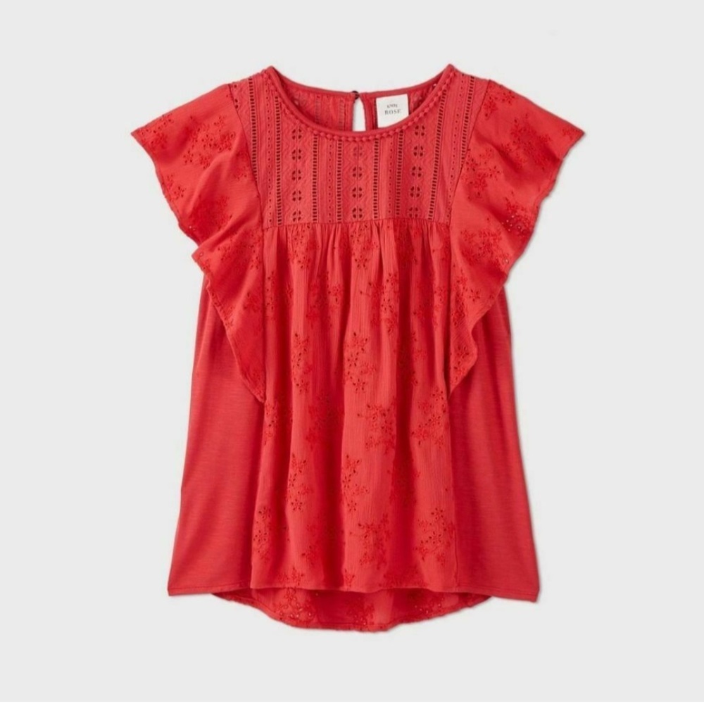 Knox Rose red flutter short sleeve blouse NWOT